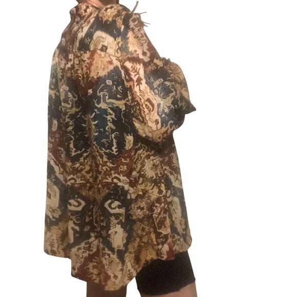 Vtg 90's Chaps Denim Ralph Lauren 2X Blouse Popover Top Persian Print Retro - Picture 3 of 7